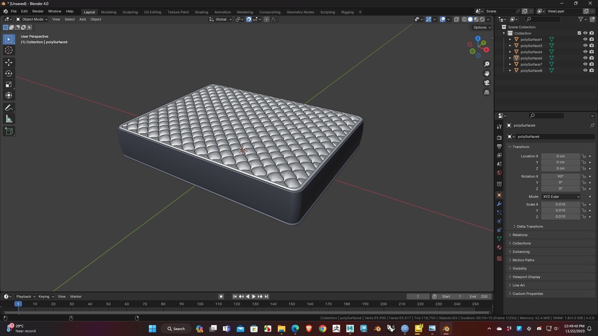 Mattress Low Poly 3D Model for WebGL Ready Low-poly 3D model_5