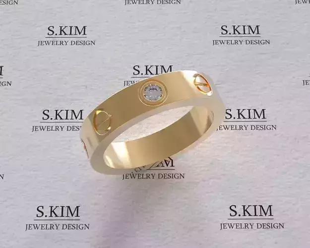 Screw love wedding ring  with one diamond and 8 diamonds 56 size 3D print model