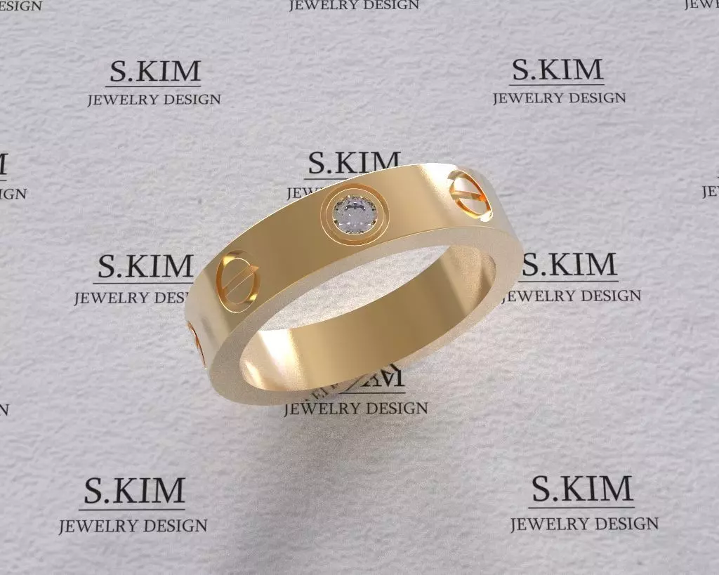 Screw love wedding ring with one diamond and 8 diamonds 56 size 3D print model