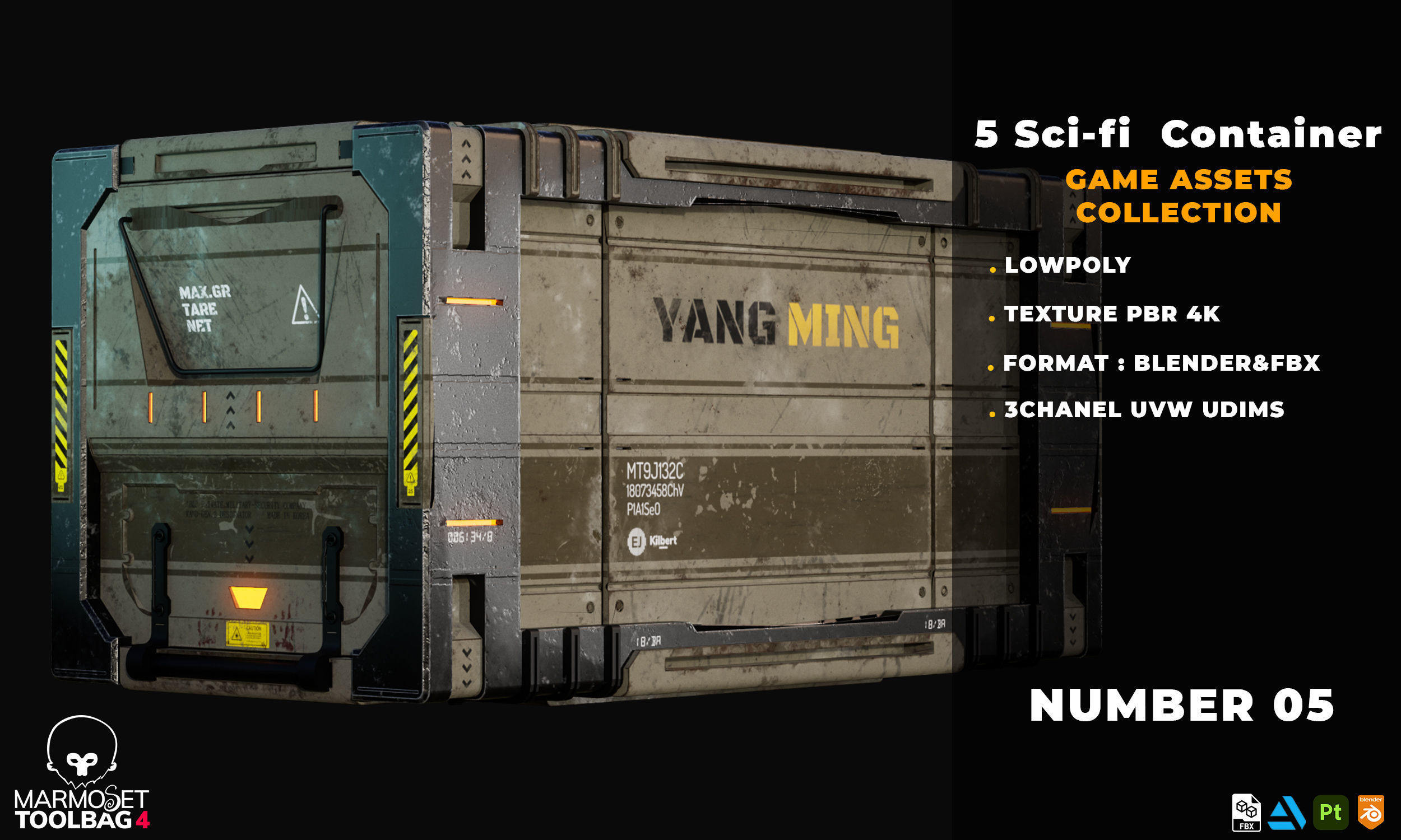 5 SCIFI CONTAINER GAME ASSETS LOWPOLY Low-poly 3D model_8