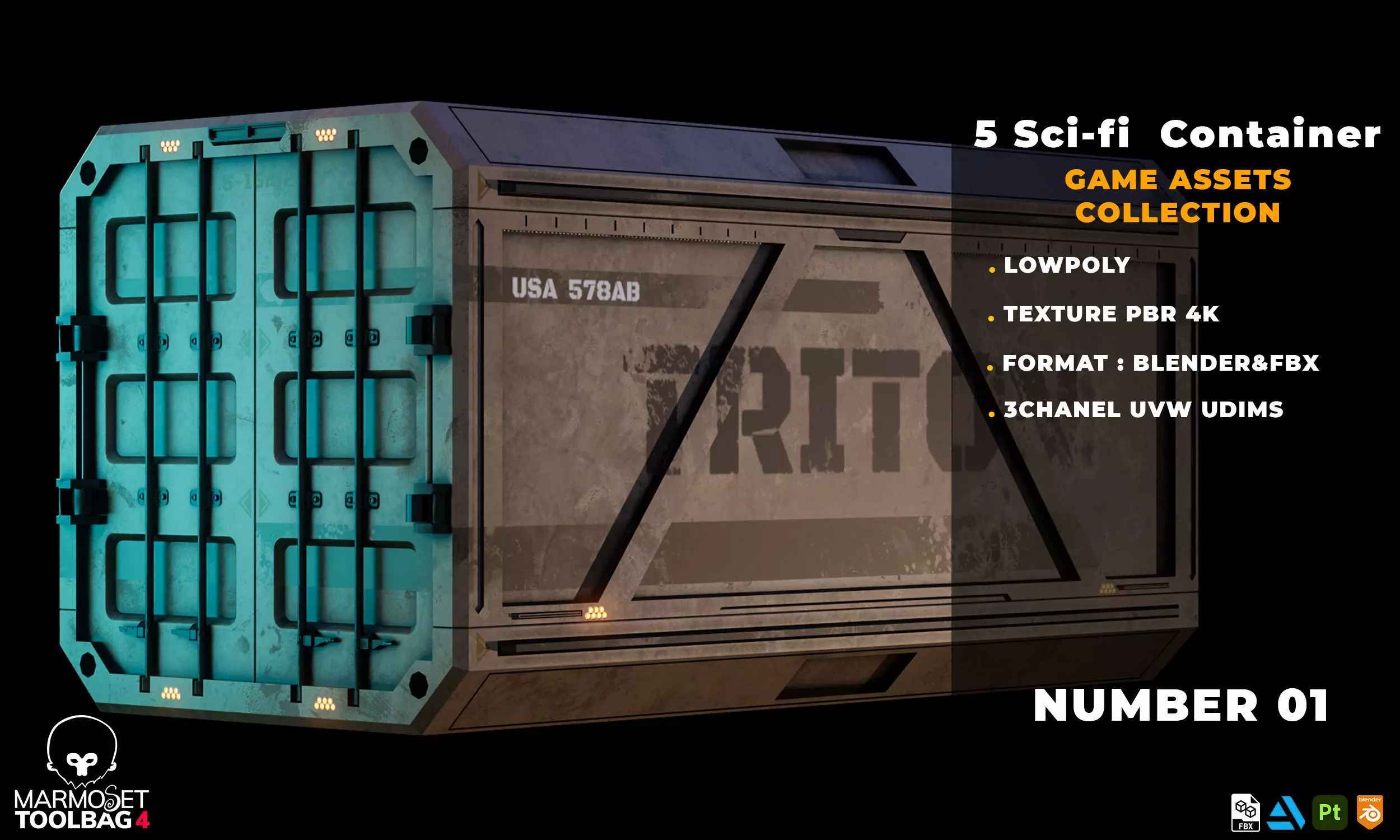 5 SCIFI CONTAINER GAME ASSETS LOWPOLY Low-poly 3D model_0