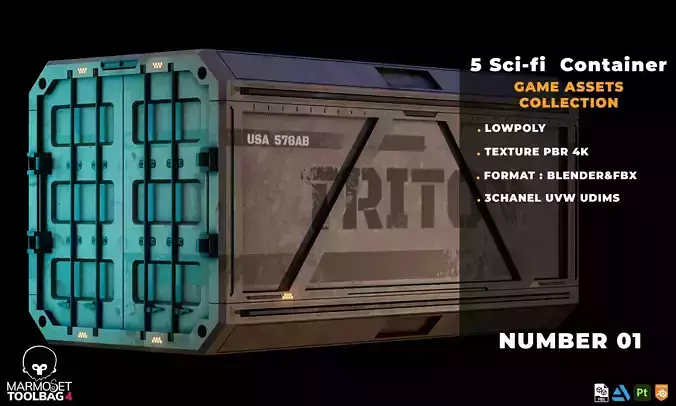5 SCIFI CONTAINER GAME ASSETS LOWPOLY Low-poly 3D model
