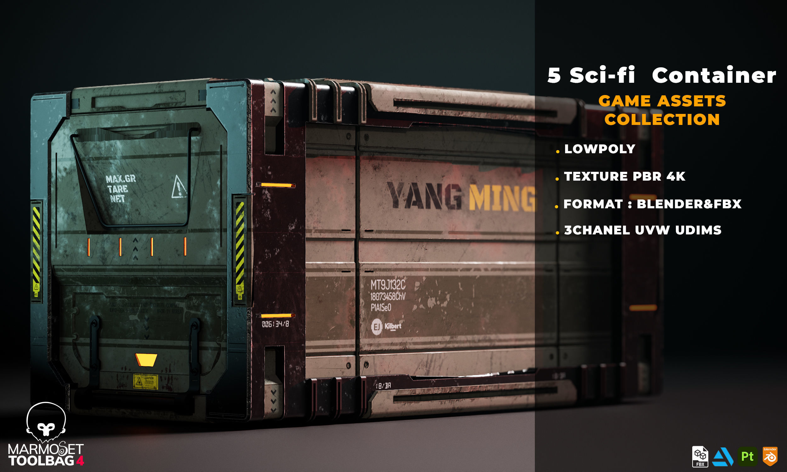 5 SCIFI CONTAINER GAME ASSETS LOWPOLY Low-poly 3D model_4