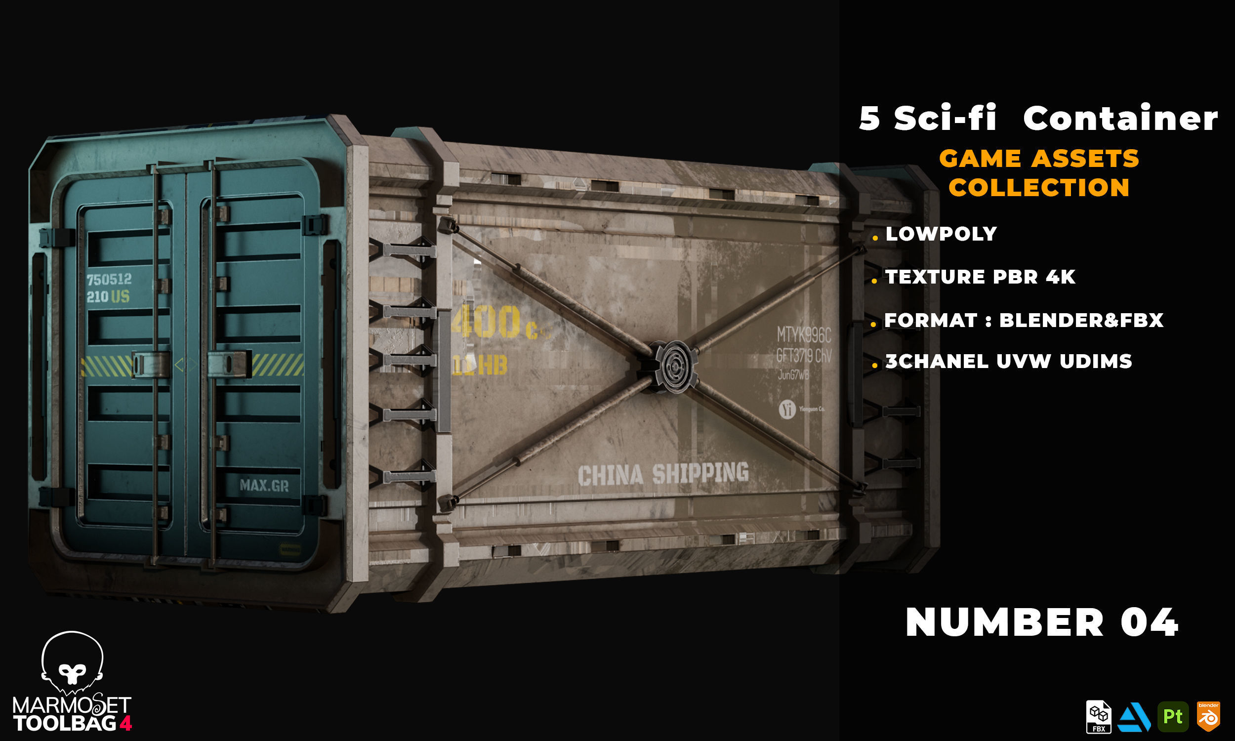 5 SCIFI CONTAINER GAME ASSETS LOWPOLY Low-poly 3D model_3