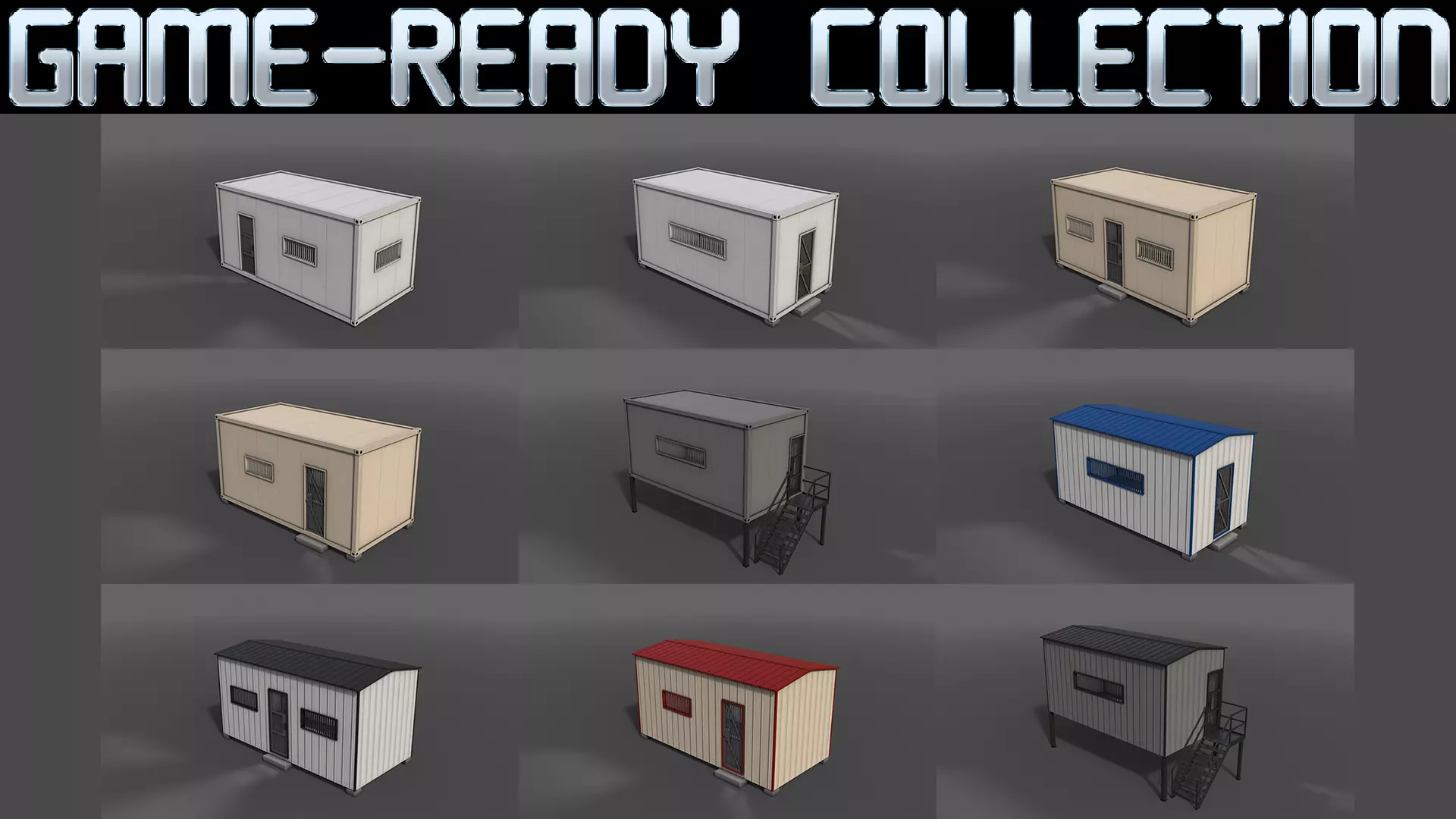 PBR Container House CB and Shed House C 3D Model Collection_0