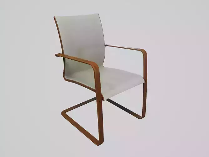 Modern Chair White Cotton  - Natural Mahogany Wood Low-poly 3D model