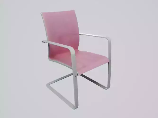 Modern Chair Pink Velvet  - White Painted Wood Low-poly 3D model