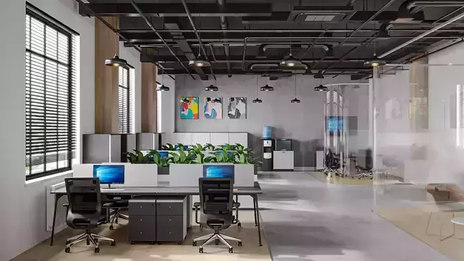 office design and scene Low-poly 3D model
