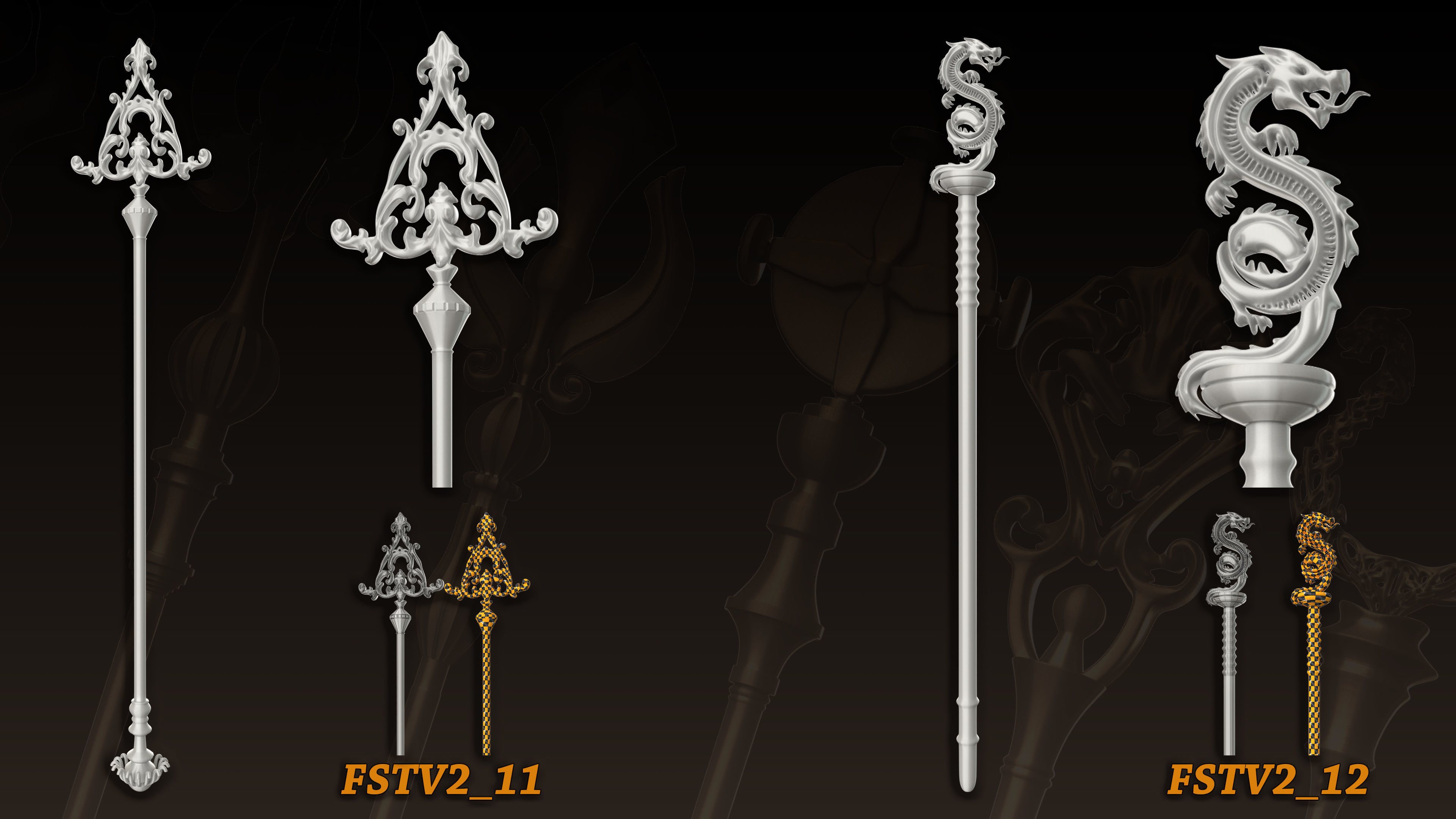 20 King Scepter 3D Model  Basemesh vol 2 Low-poly 3D model_6