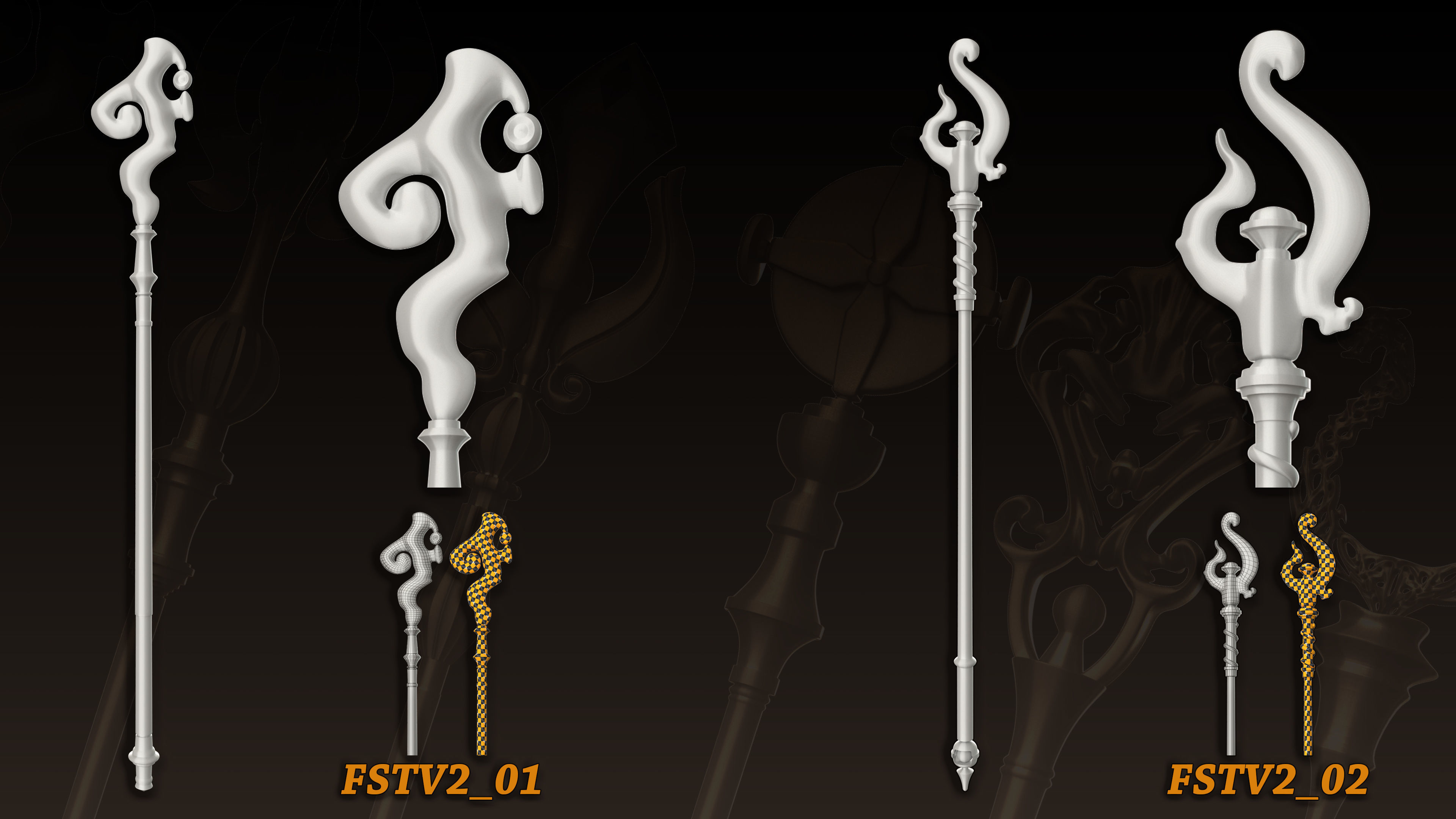 20 King Scepter 3D Model  Basemesh vol 2 Low-poly 3D model_1