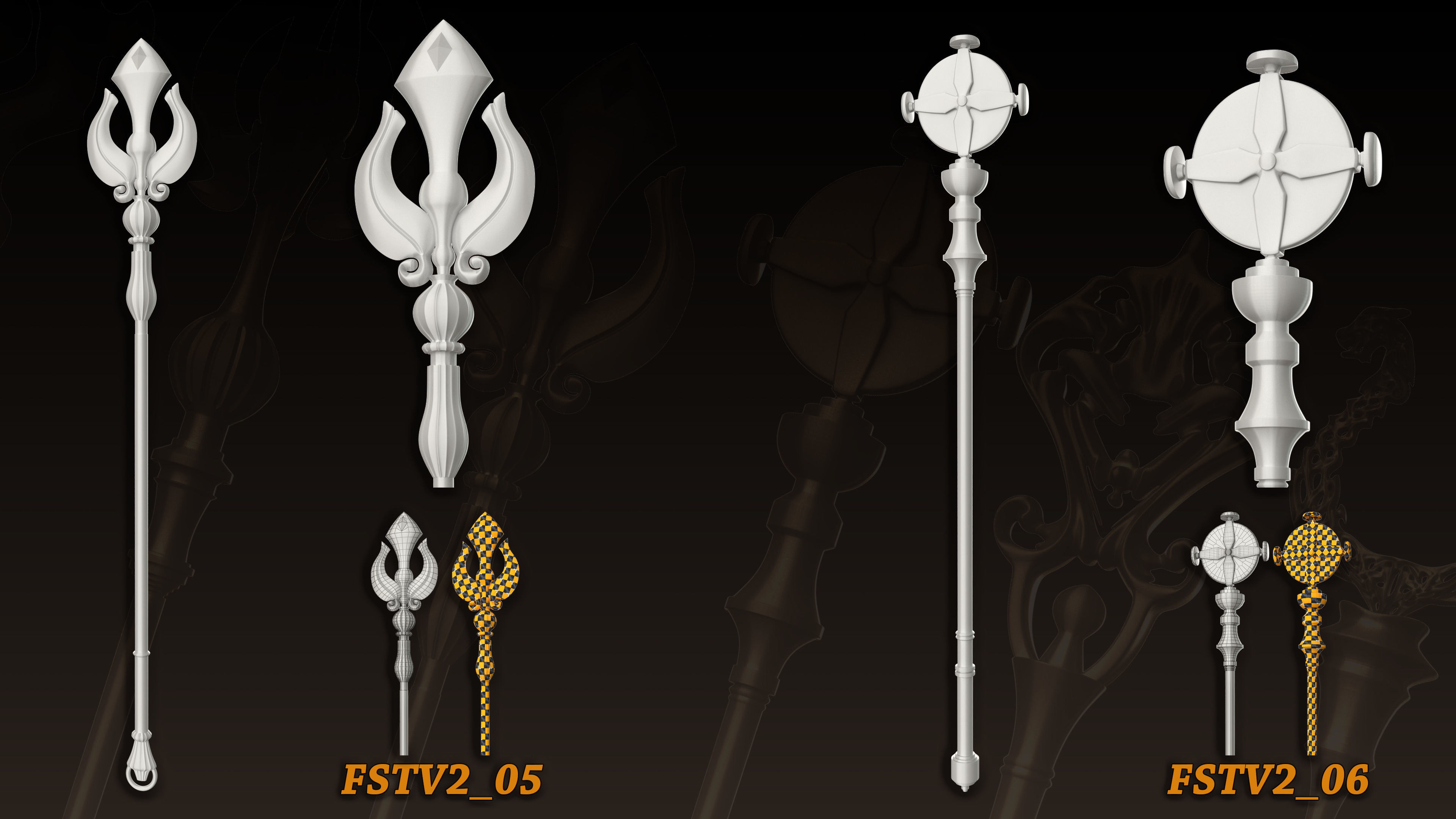 20 King Scepter 3D Model  Basemesh vol 2 Low-poly 3D model_3