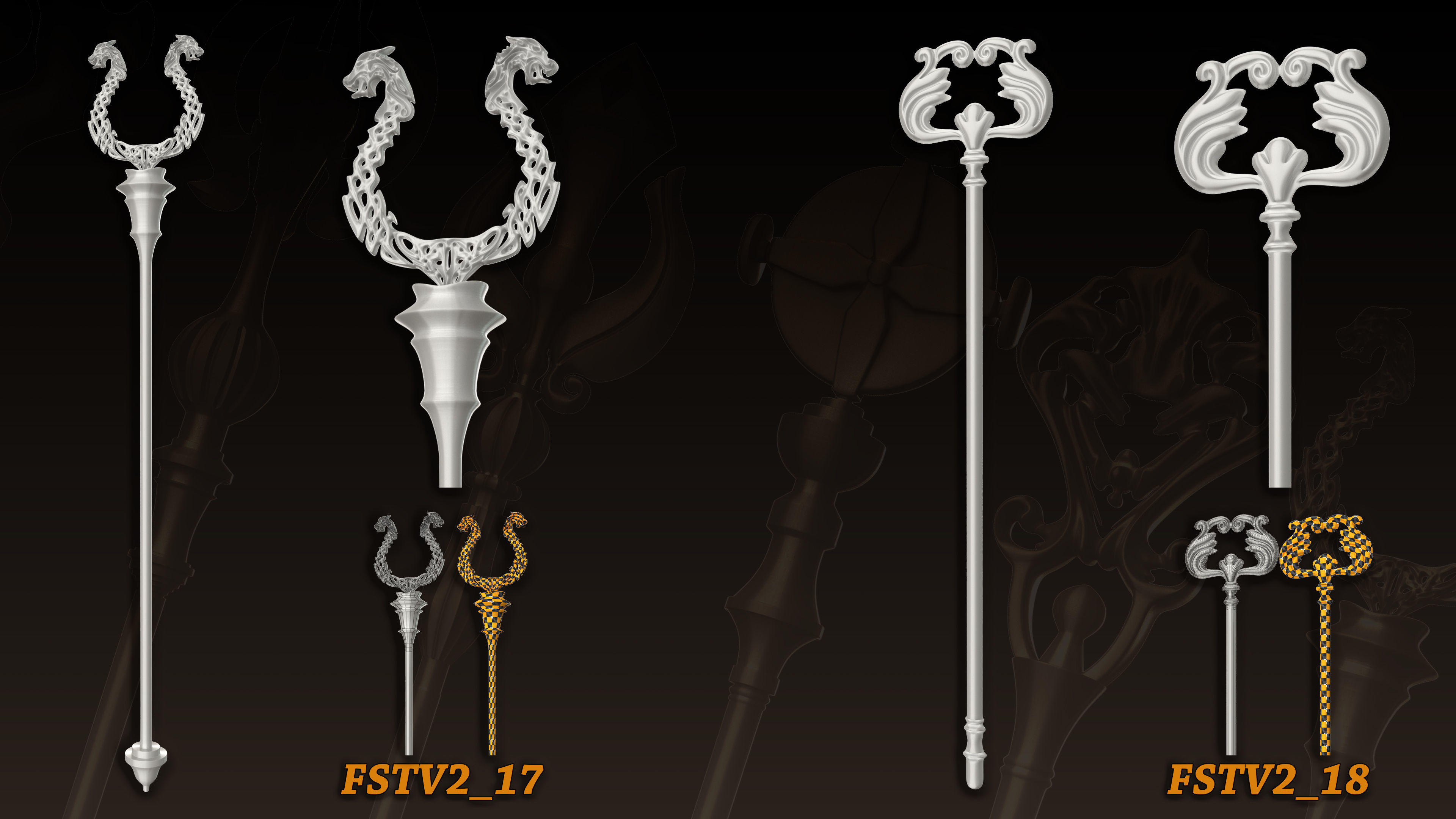 20 King Scepter 3D Model  Basemesh vol 2 Low-poly 3D model_9
