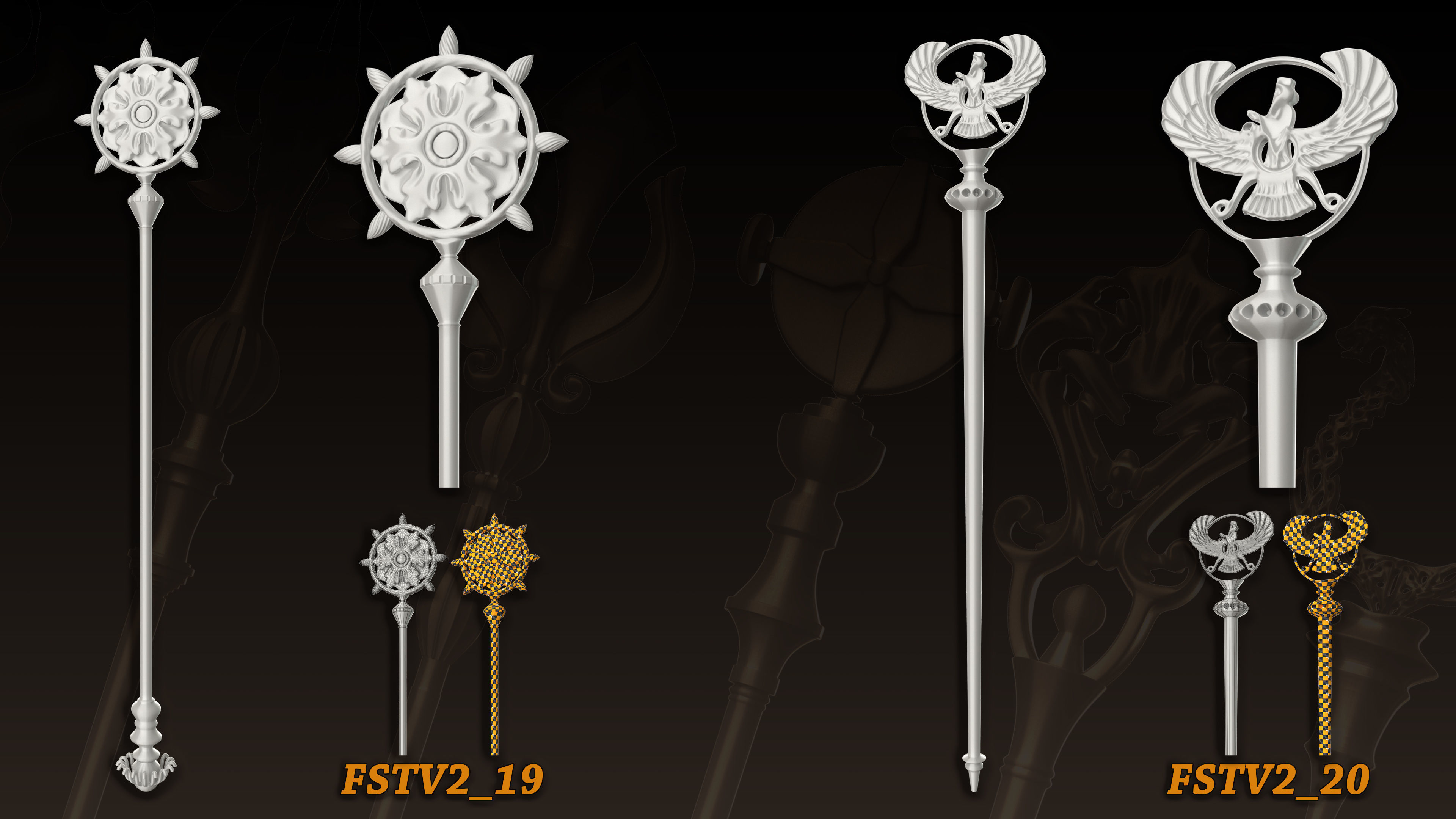20 King Scepter 3D Model  Basemesh vol 2 Low-poly 3D model_10