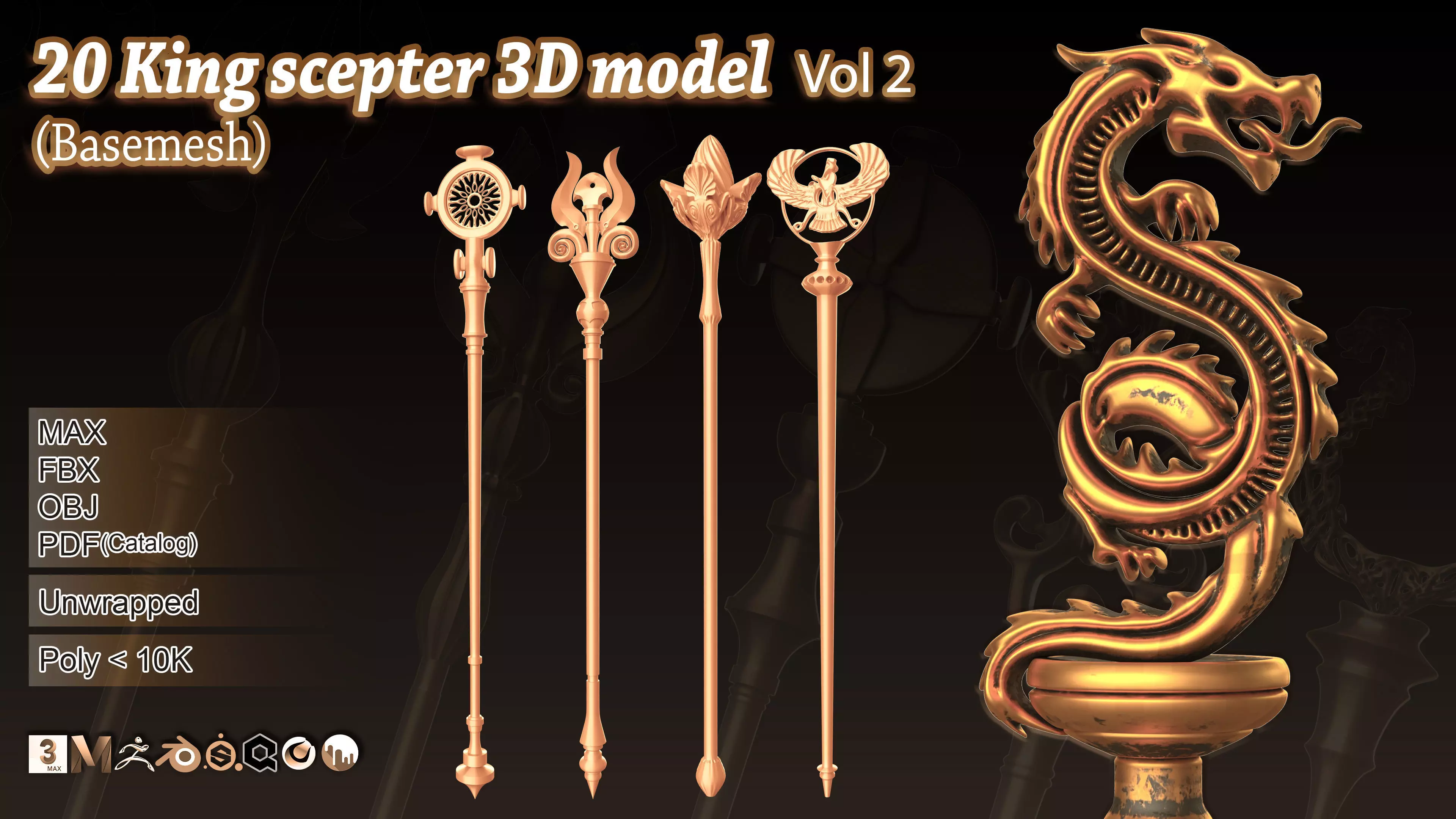 20 King Scepter 3D Model  Basemesh vol 2 Low-poly 3D model_0