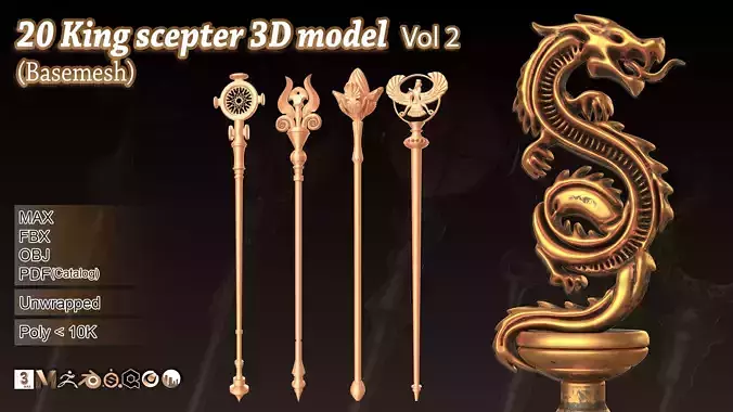 20 King Scepter 3D Model  Basemesh vol 2 Low-poly 3D model