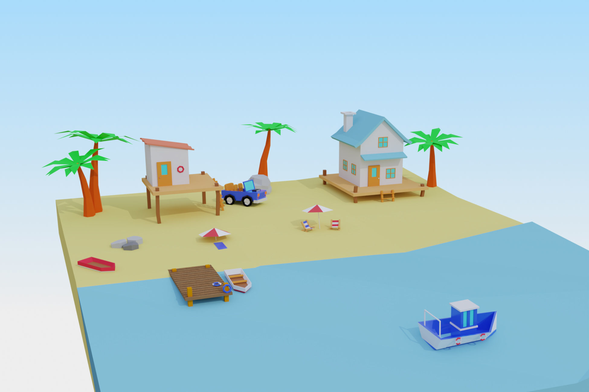 Low Poly Beach Scene 3D Model for download Low-poly 3D model_3