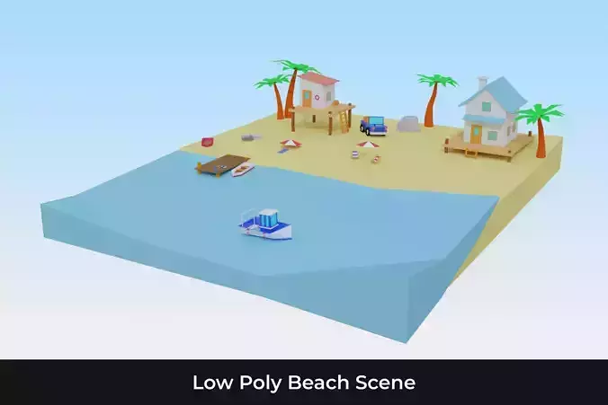 Low Poly Beach Scene 3D Model for download Low-poly 3D model