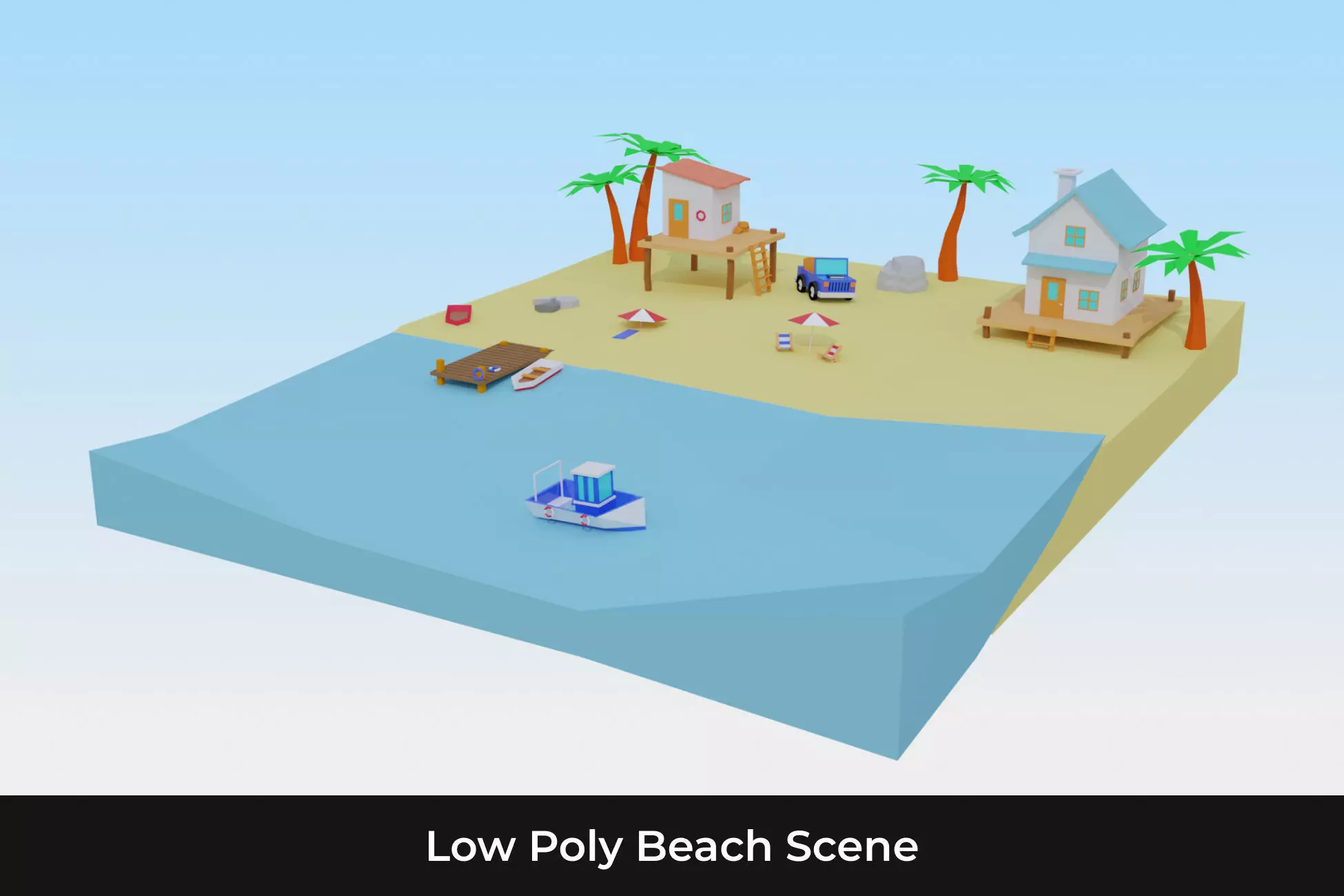 Low Poly Beach Scene 3D Model for download Low-poly 3D model_0