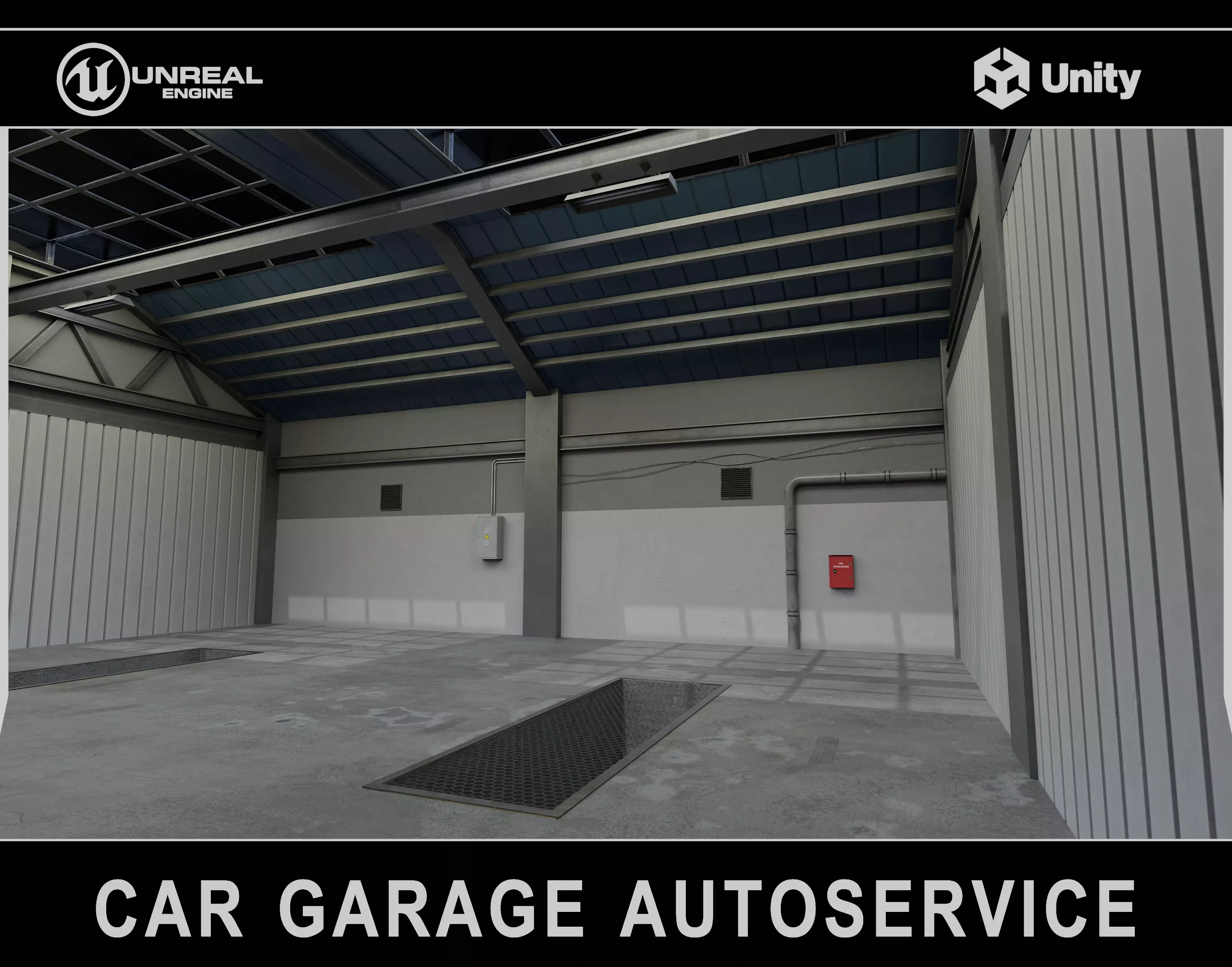 Car Garage Autoservice Building Low-poly 3D model_0