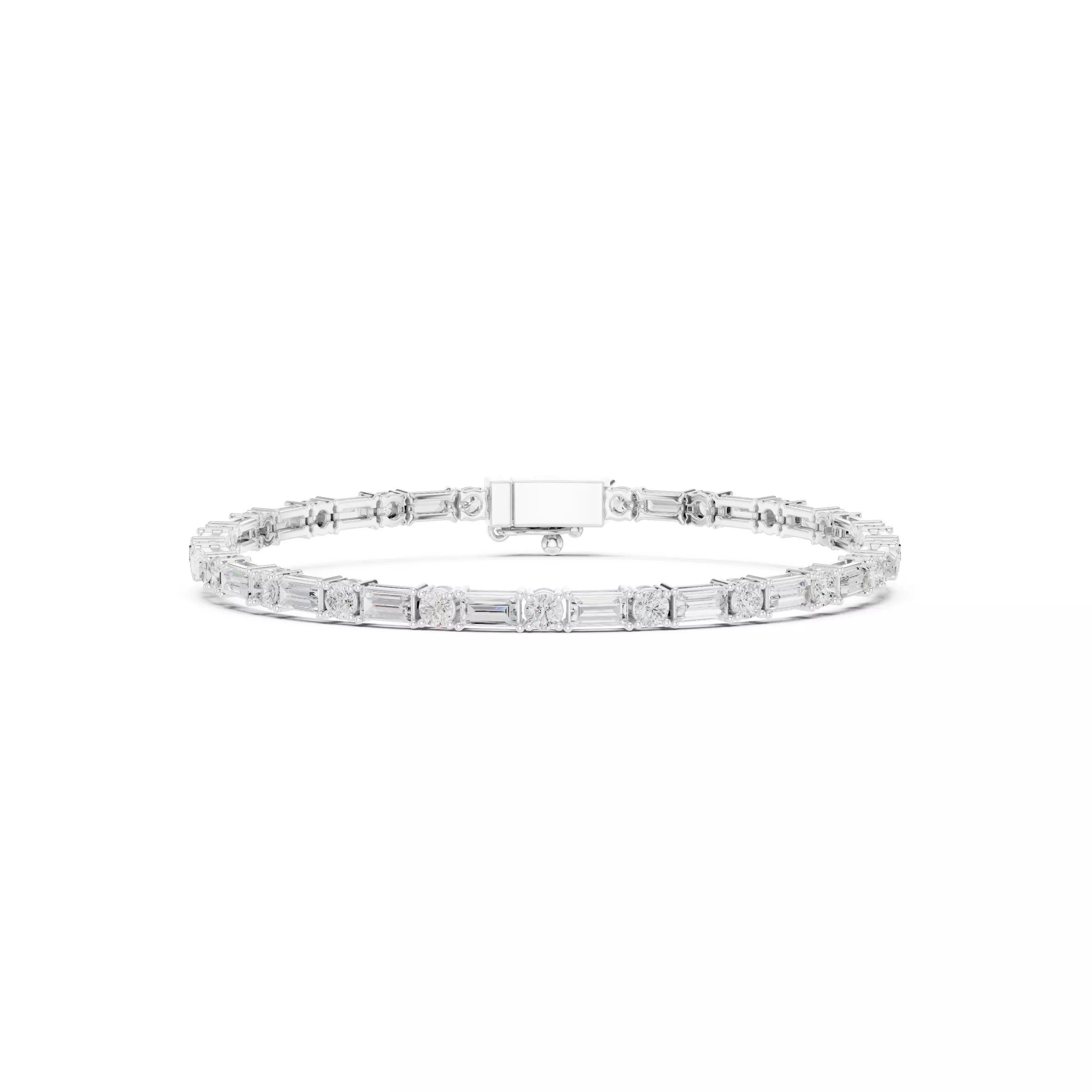 Round and Baguette Cut Diamond Mens Tennis Bracelet with Video 3D print model_2