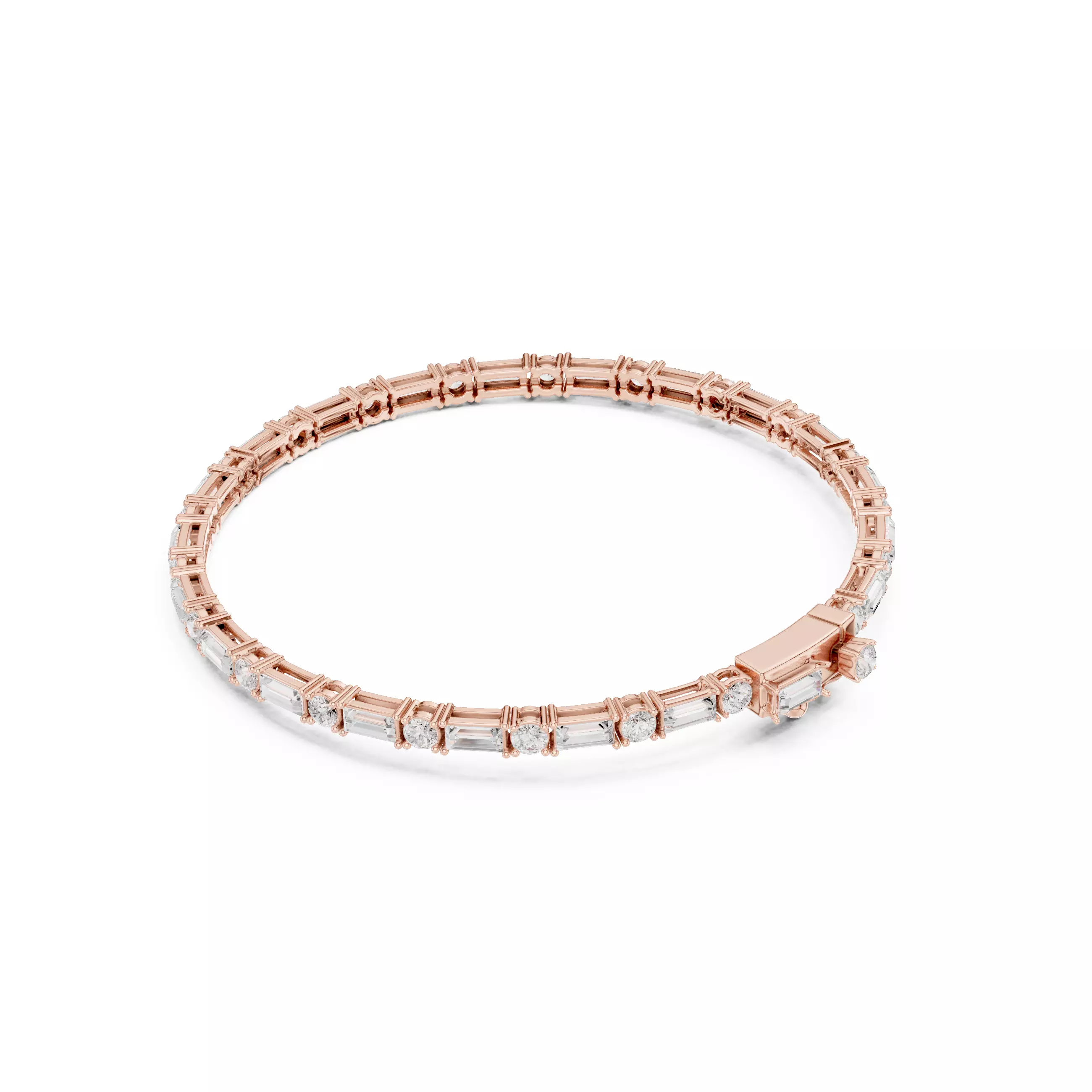 Round and Baguette Cut Diamond Mens Tennis Bracelet with Video 3D print model_4