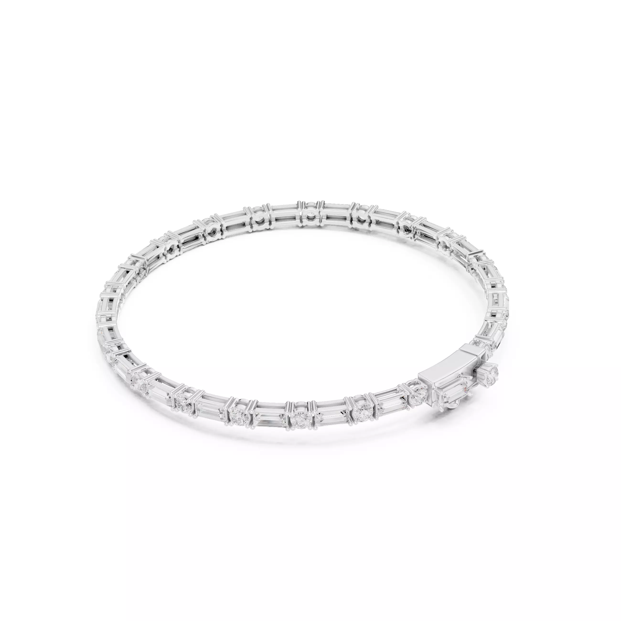 Round and Baguette Cut Diamond Mens Tennis Bracelet with Video 3D print model_10