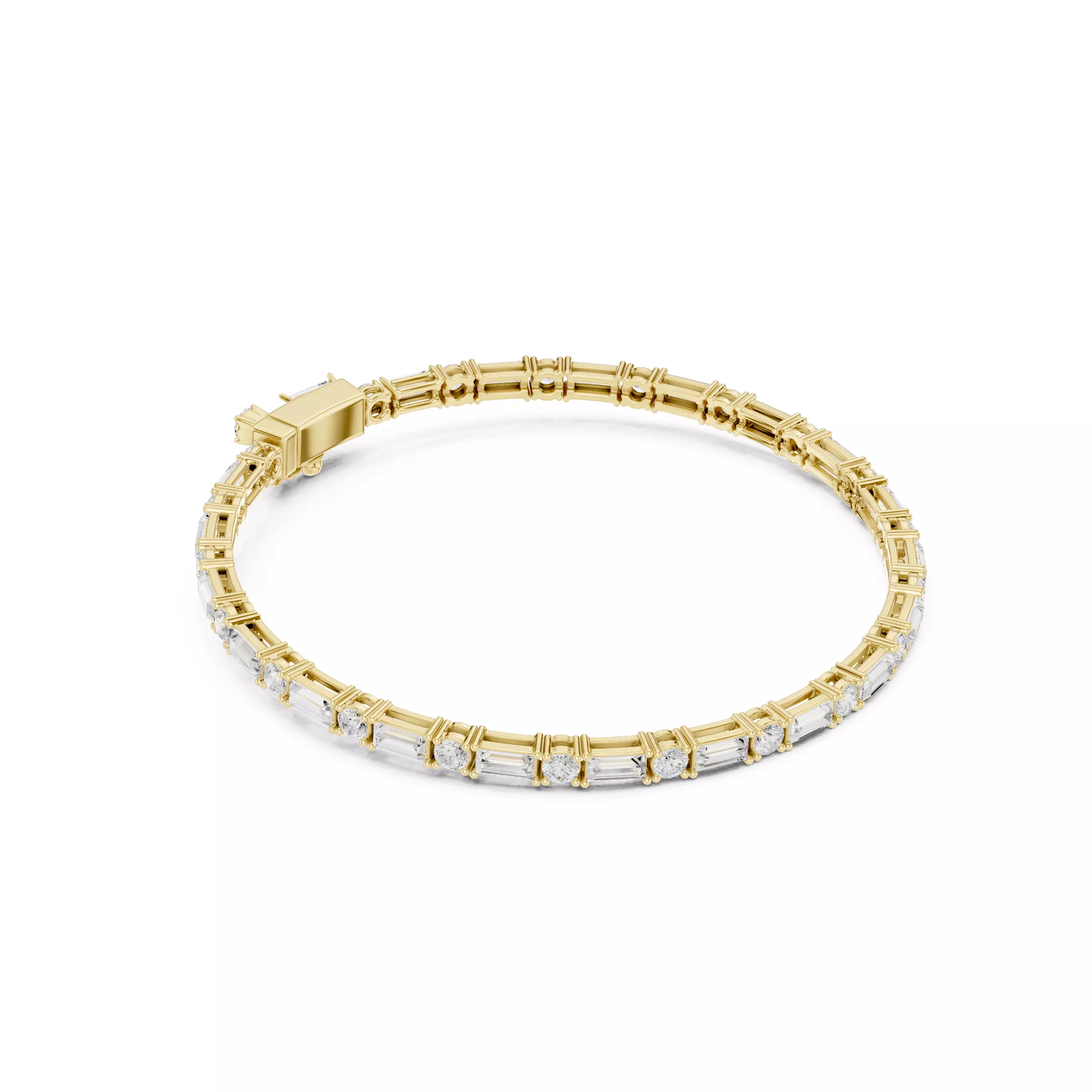 Round and Baguette Cut Diamond Mens Tennis Bracelet with Video 3D print model_6