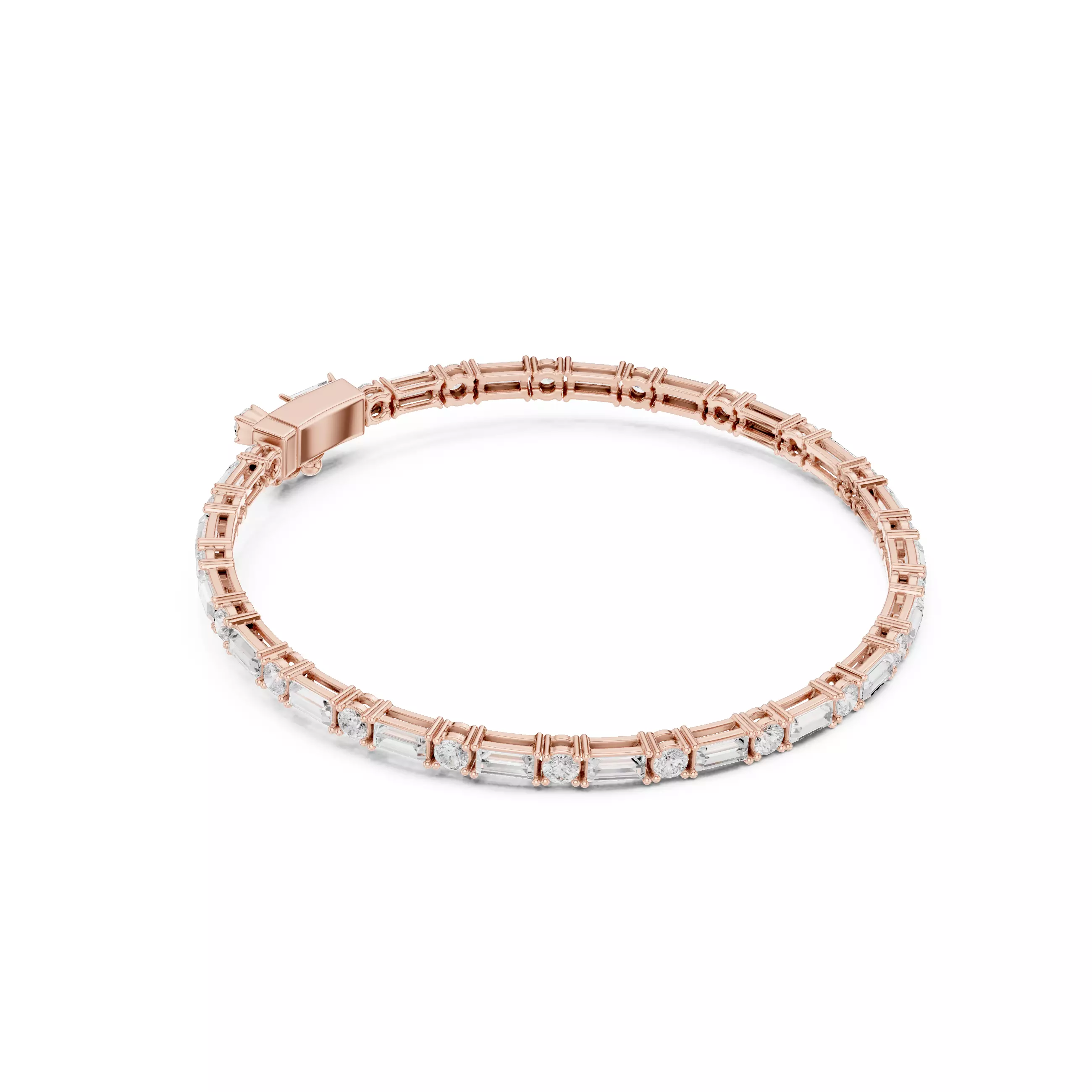 Round and Baguette Cut Diamond Mens Tennis Bracelet with Video 3D print model_3