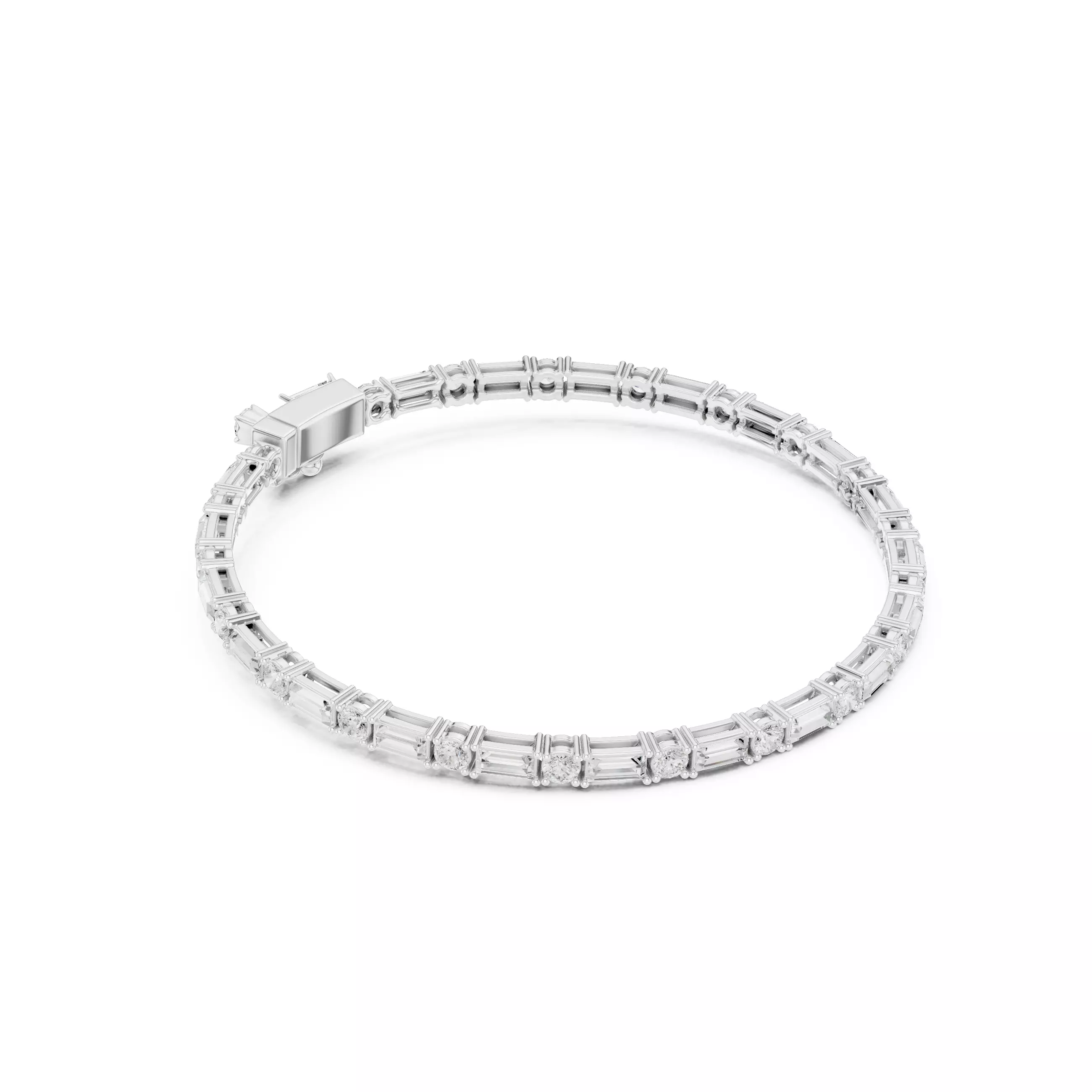 Round and Baguette Cut Diamond Mens Tennis Bracelet with Video 3D print model_9