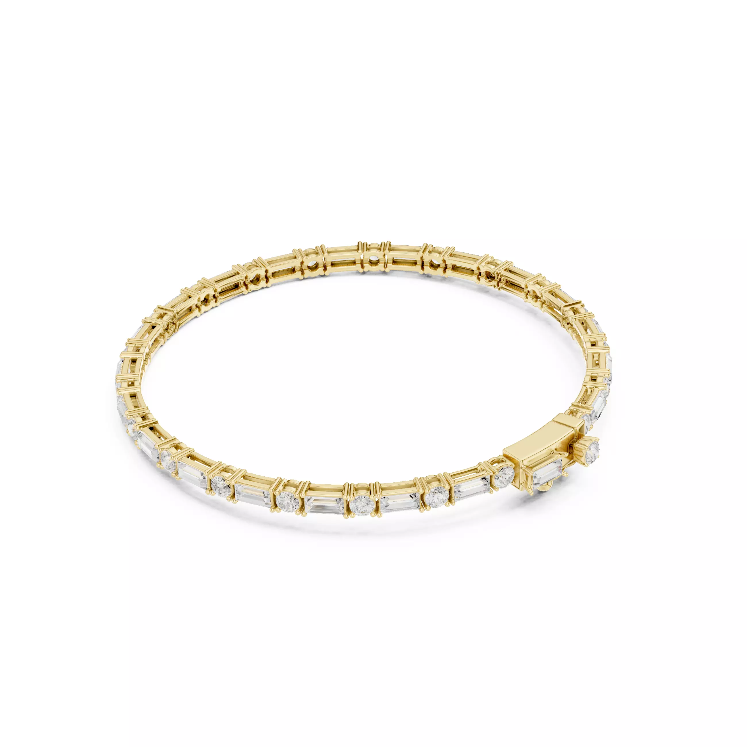 Round and Baguette Cut Diamond Mens Tennis Bracelet with Video 3D print model_7