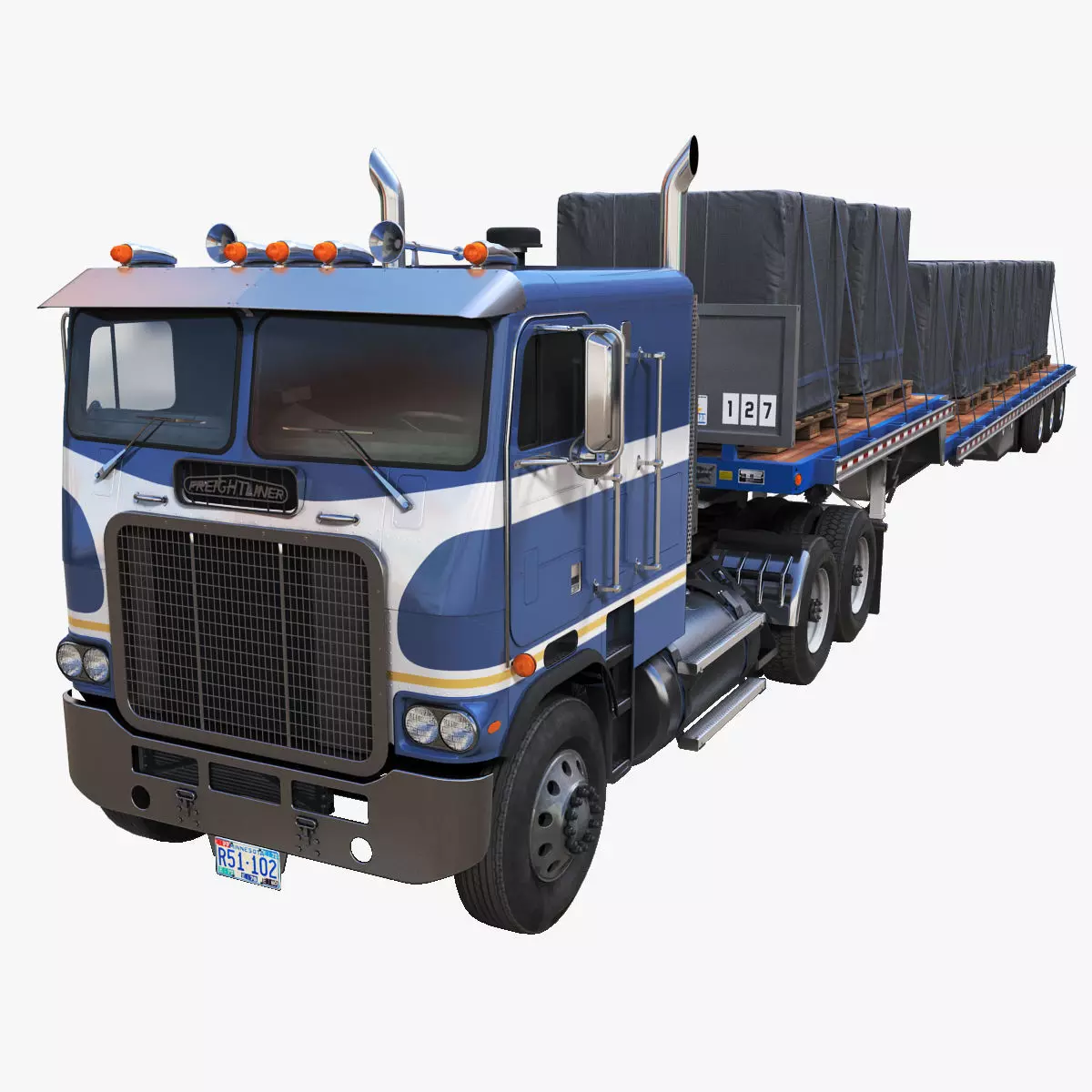 Freightliner Powerliner dropdeck trailer Low-poly 3D model