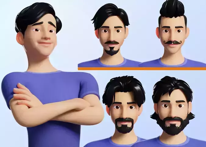 Customizable Man Cartoon Character Low-poly 3D model