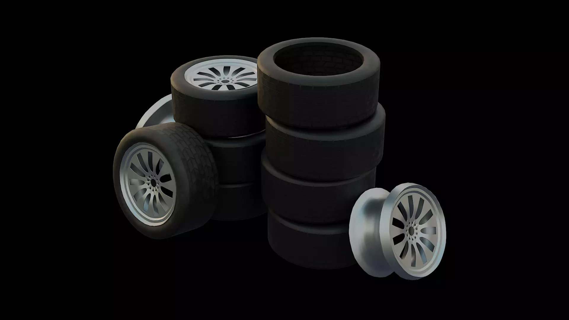 Car Tire and Rim Stack Low-poly 3D model