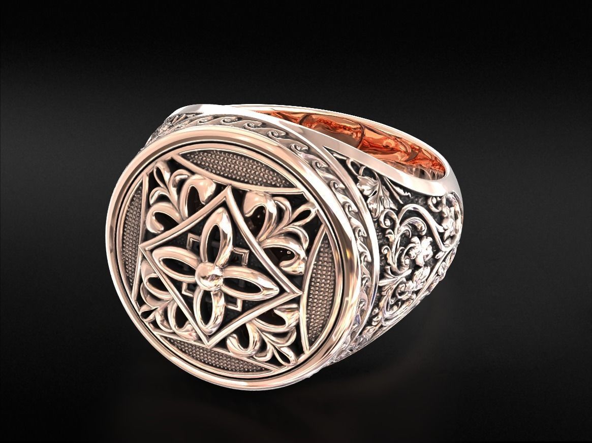 Vintage patterned ring with gold insert 794 3D print model_11