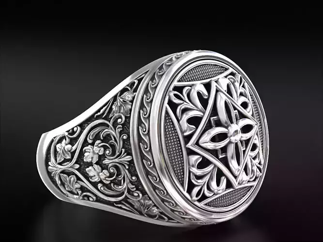 Vintage patterned ring with gold insert 794 3D print model