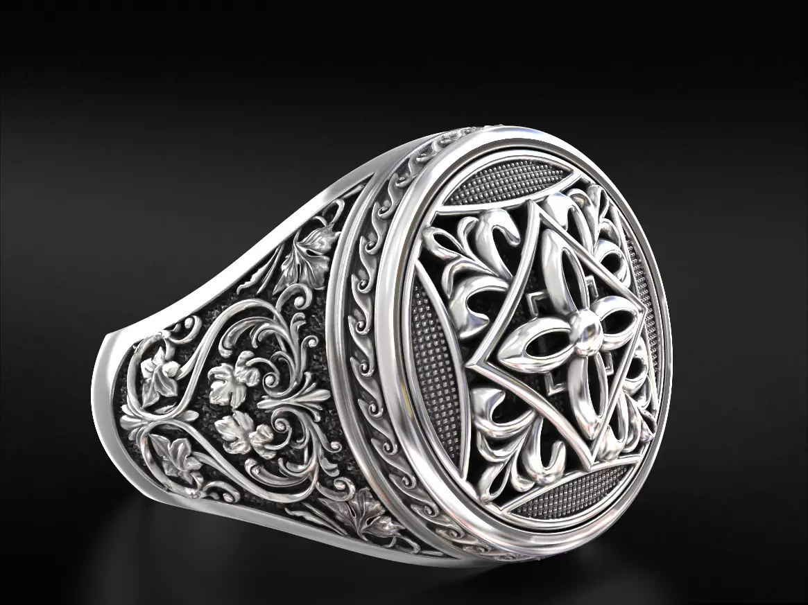 Vintage patterned ring with gold insert 794 3D print model_0