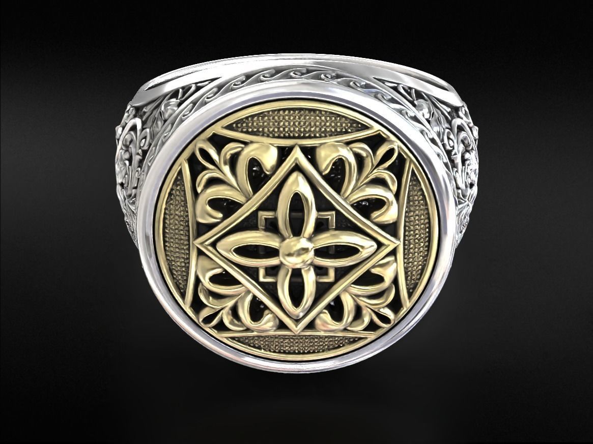 Vintage patterned ring with gold insert 794 3D print model_6
