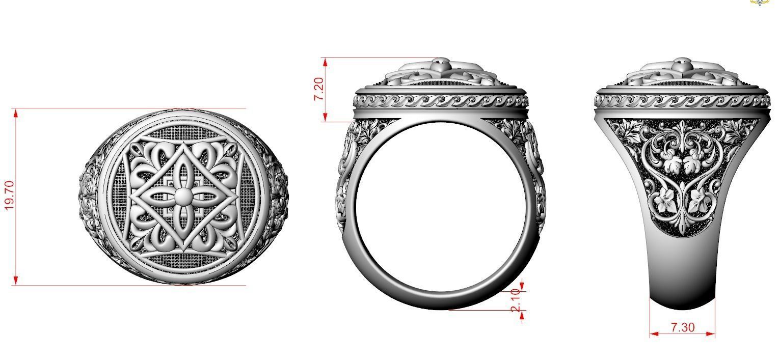 Vintage patterned ring with gold insert 794 3D print model_12