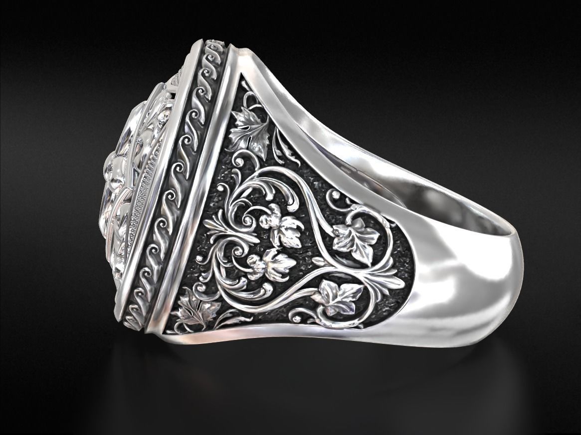 Vintage patterned ring with gold insert 794 3D print model_9