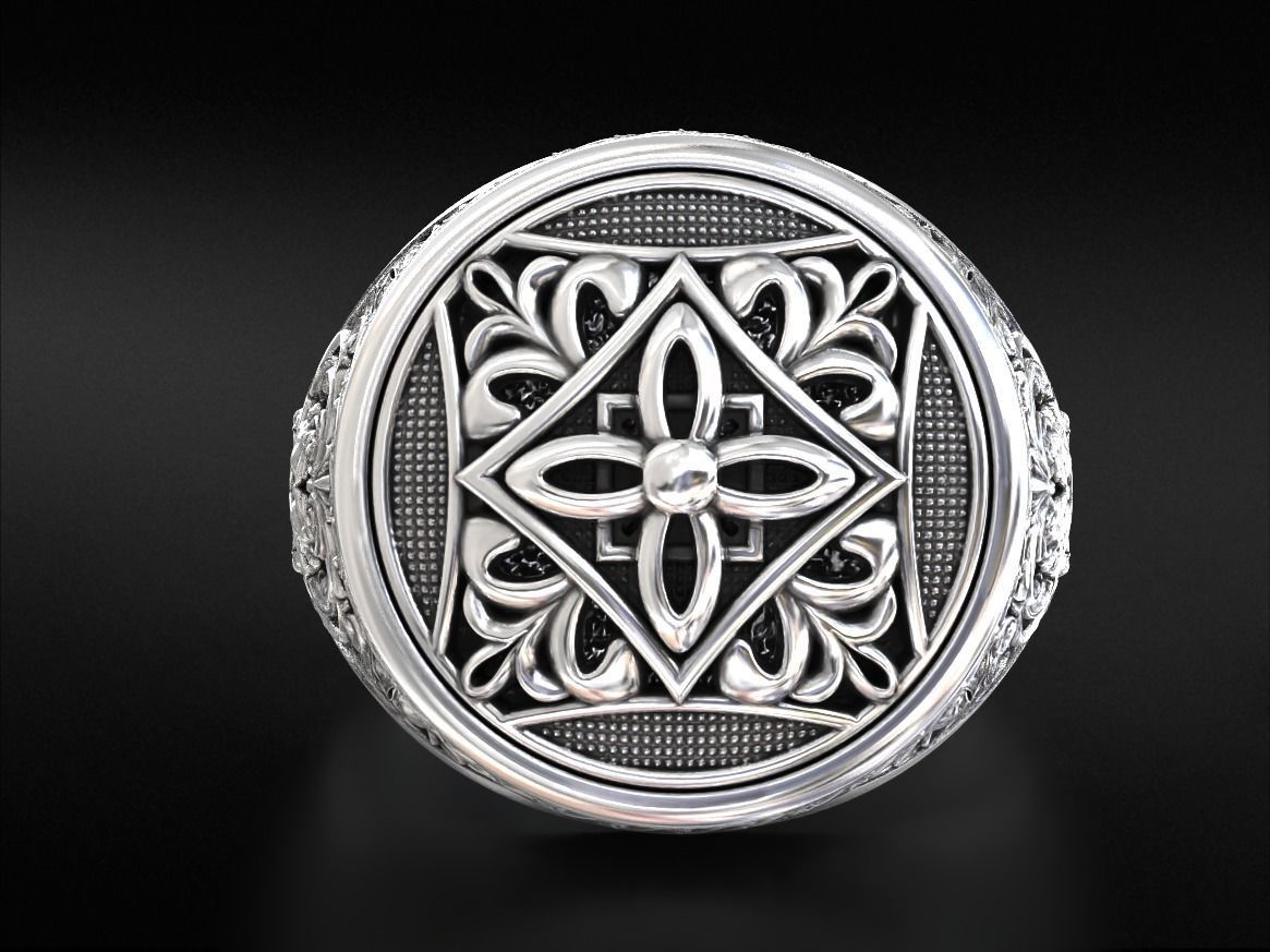 Vintage patterned ring with gold insert 794 3D print model_2