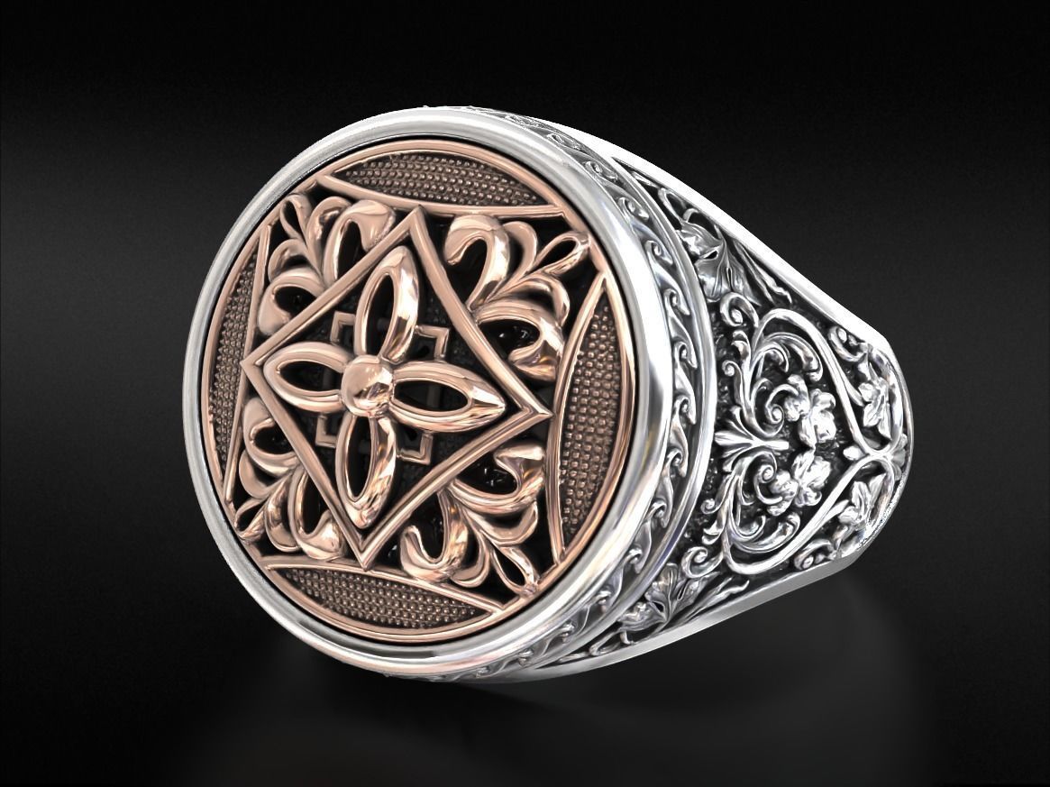 Vintage patterned ring with gold insert 794 3D print model_8