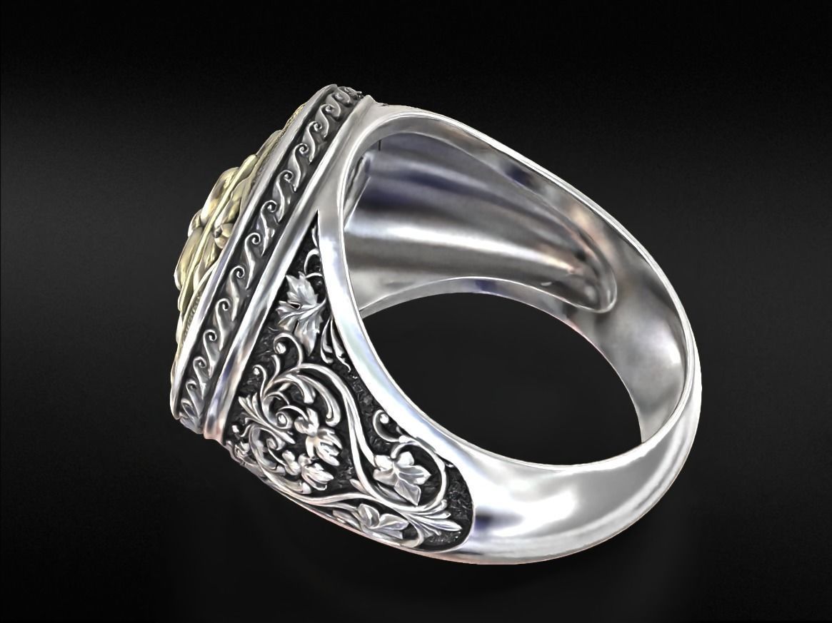Vintage patterned ring with gold insert 794 3D print model_7