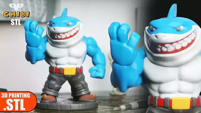 Street Shark Ripster Chibi STL for 3D Printing ChibiSTL 3DXM