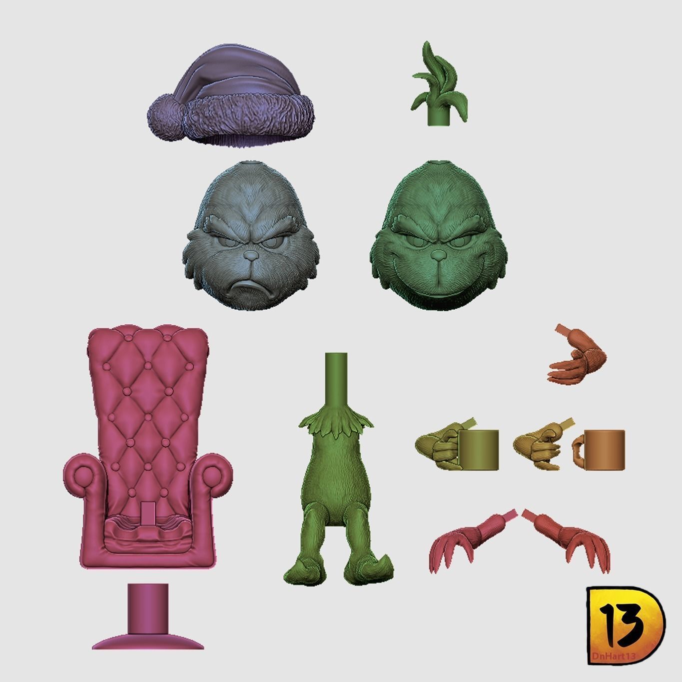 MiniPrint 005 - Grinch with chair and Max 3D print model_4