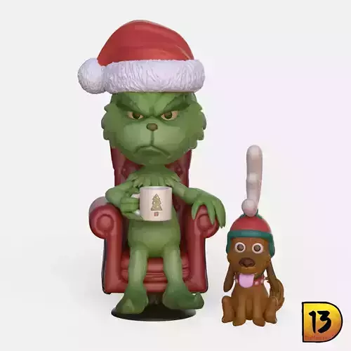 MiniPrint 005 - Grinch with chair and Max 3D print model