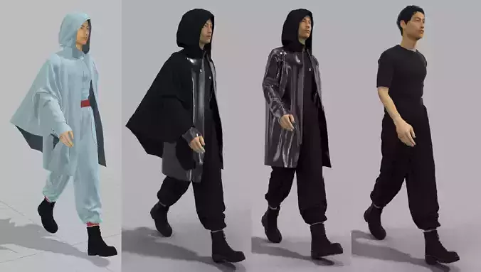 Techwear Walking Possed Male Outfitt
