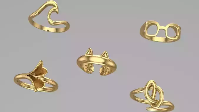 5 simple minimal ring wave cat knot whale Glasses