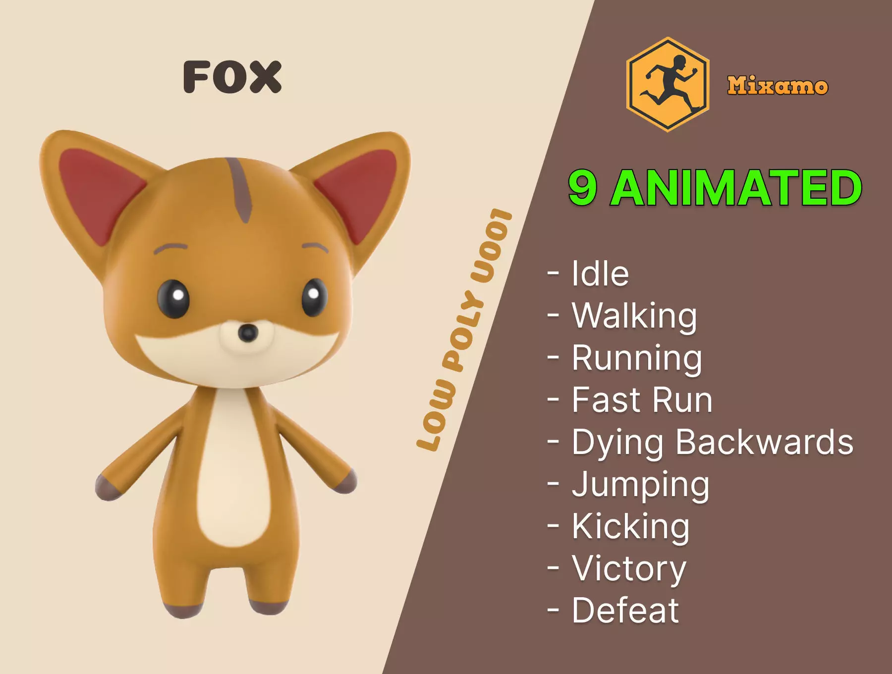 Fox low poly animated v001 Low-poly 3D model_0