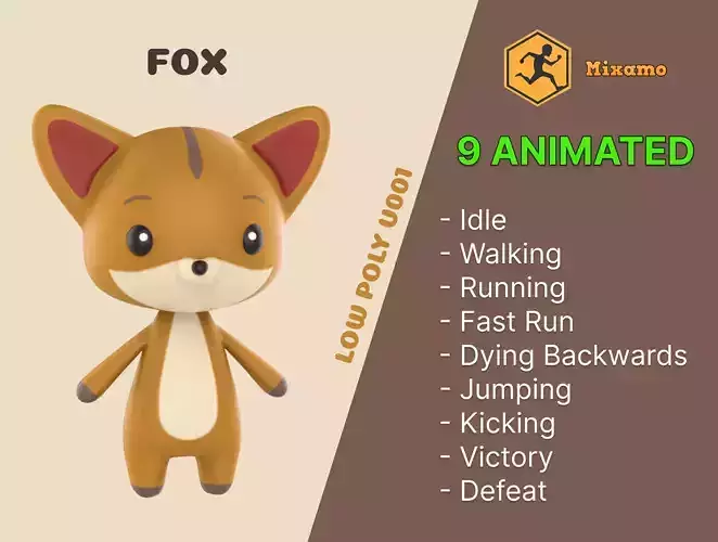 Fox low poly animated v001 Low-poly 3D model Fox low poly animated v001 Low-poly 3D model