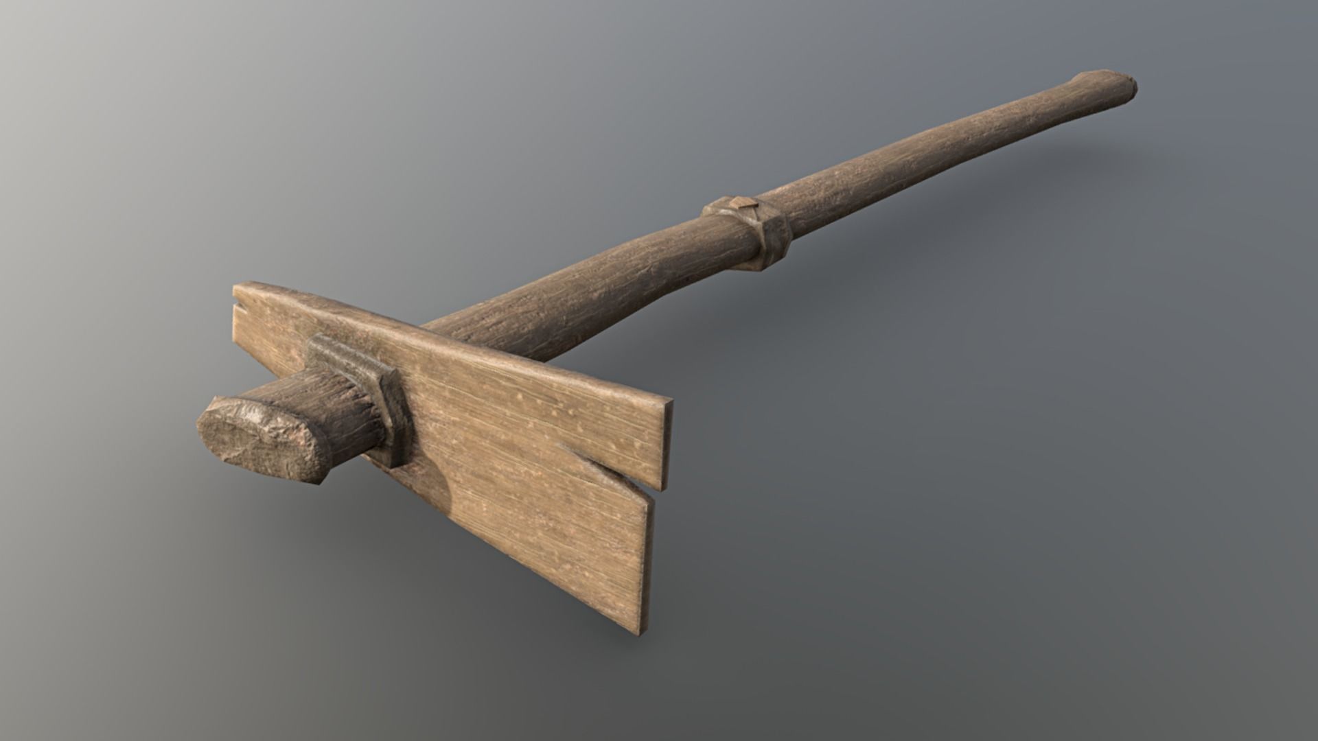 Hoe - Wood Low-poly 3D model_4